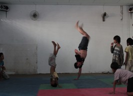 Bboying with the young students Bboying with the young students